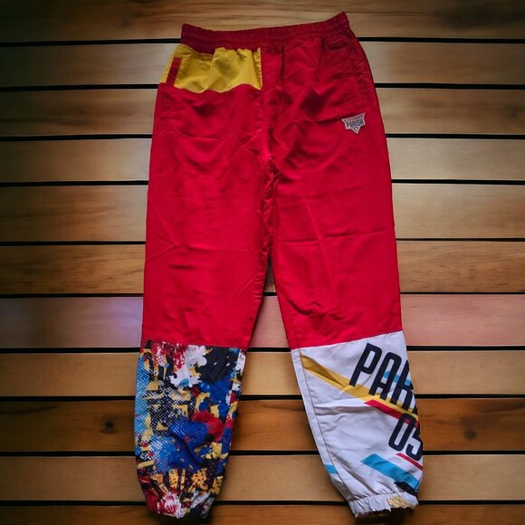 PARISH NATION ( XL ) Red Yellow Jogger Pants Elastic Waist Drawstring - Picture 2 of 7